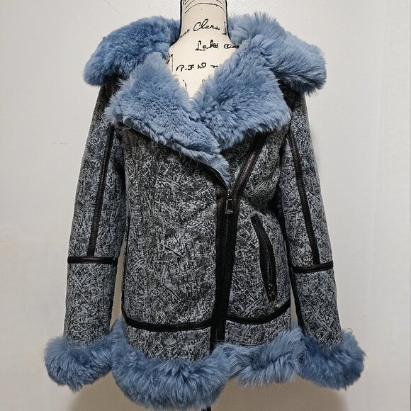 New Real Sheepskin Shearling Lamb Fur Coat Jacket Blazer Leather Suede BlueJeans - Picture 1 of 7